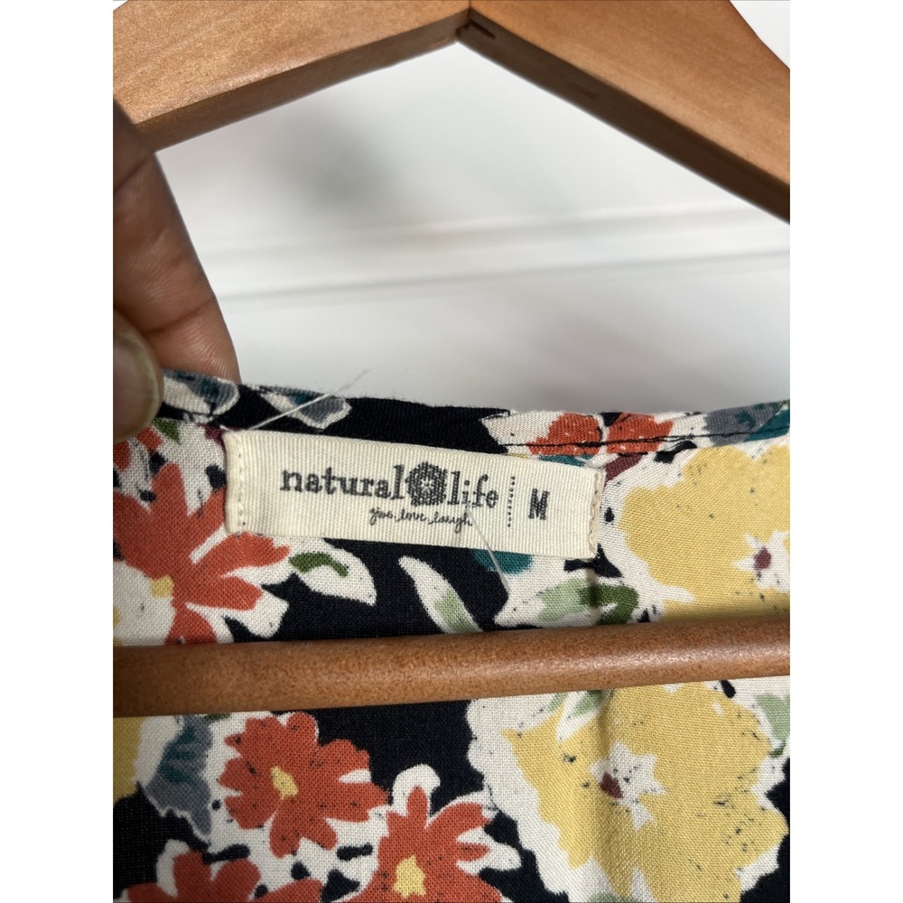 Natural Life Black Floral Tiered Maxi Dress  Necktie  Cottage Core Boho Chic  M - Picture 9 of 13